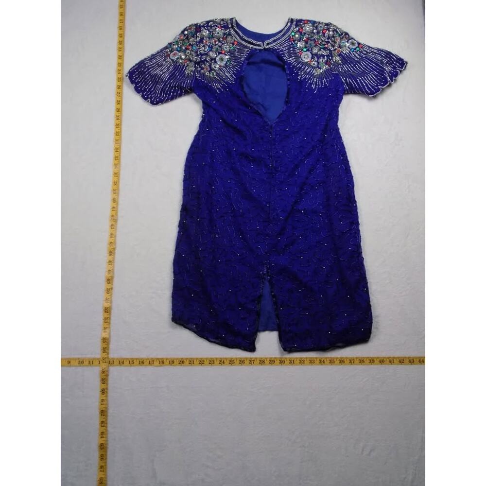 Baluchi Creation Vintage Royal Blue Silk Beaded Sequin Keyhole Back Dress XL